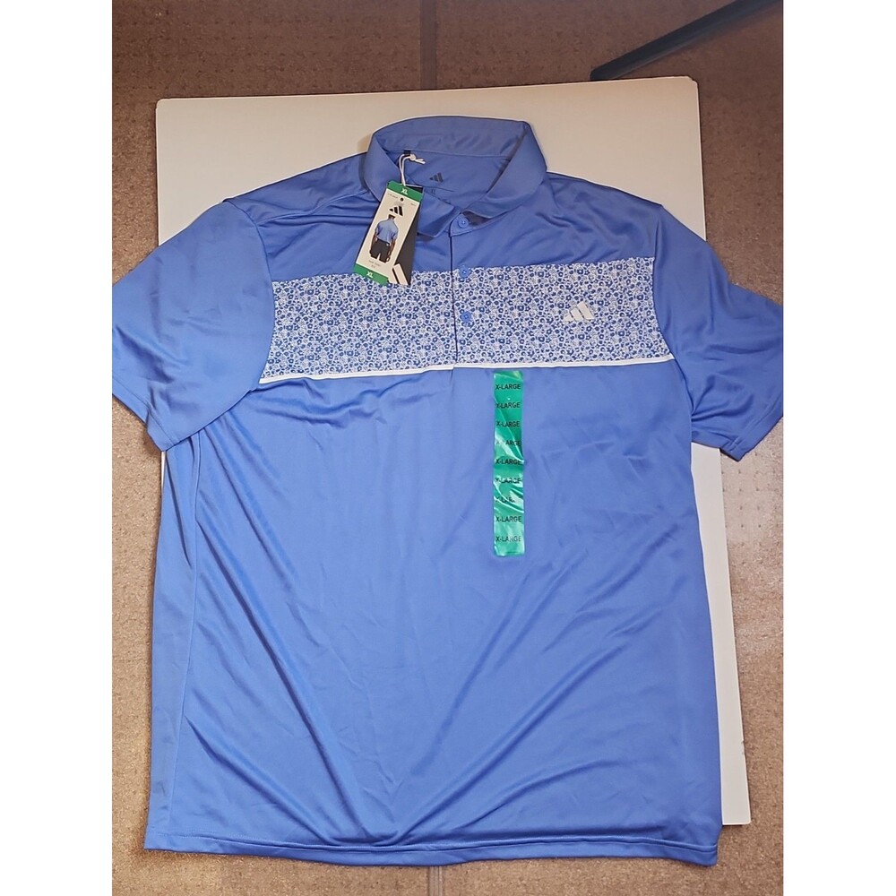 NWT - Adidas - Men's XL Blue Golf Polo Shirt #1836063 Floral